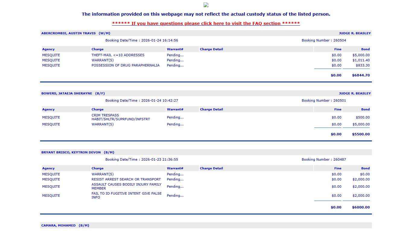 Jail List - Mesquite Police Department